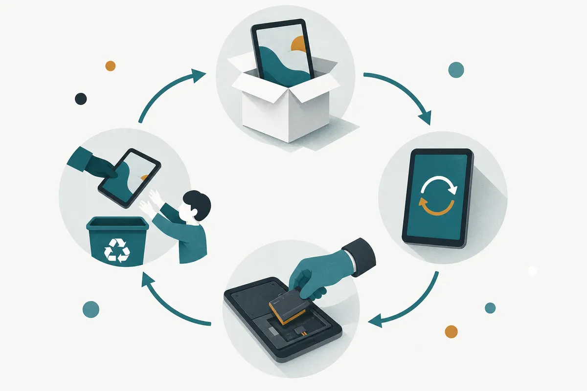 Cycle de vie d'une tablette : déballage, mises à jour, changement de batterie, puis don ou recyclage